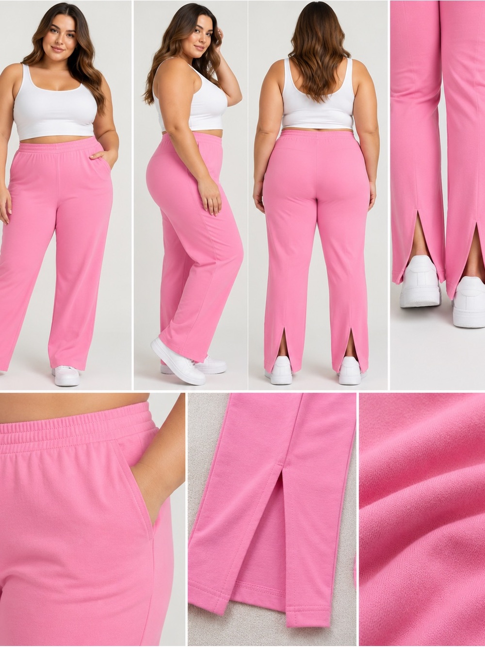 SKIMS Pink Cotton Stretch Lounge Pants High Waist Back Slit Plus Size 4X